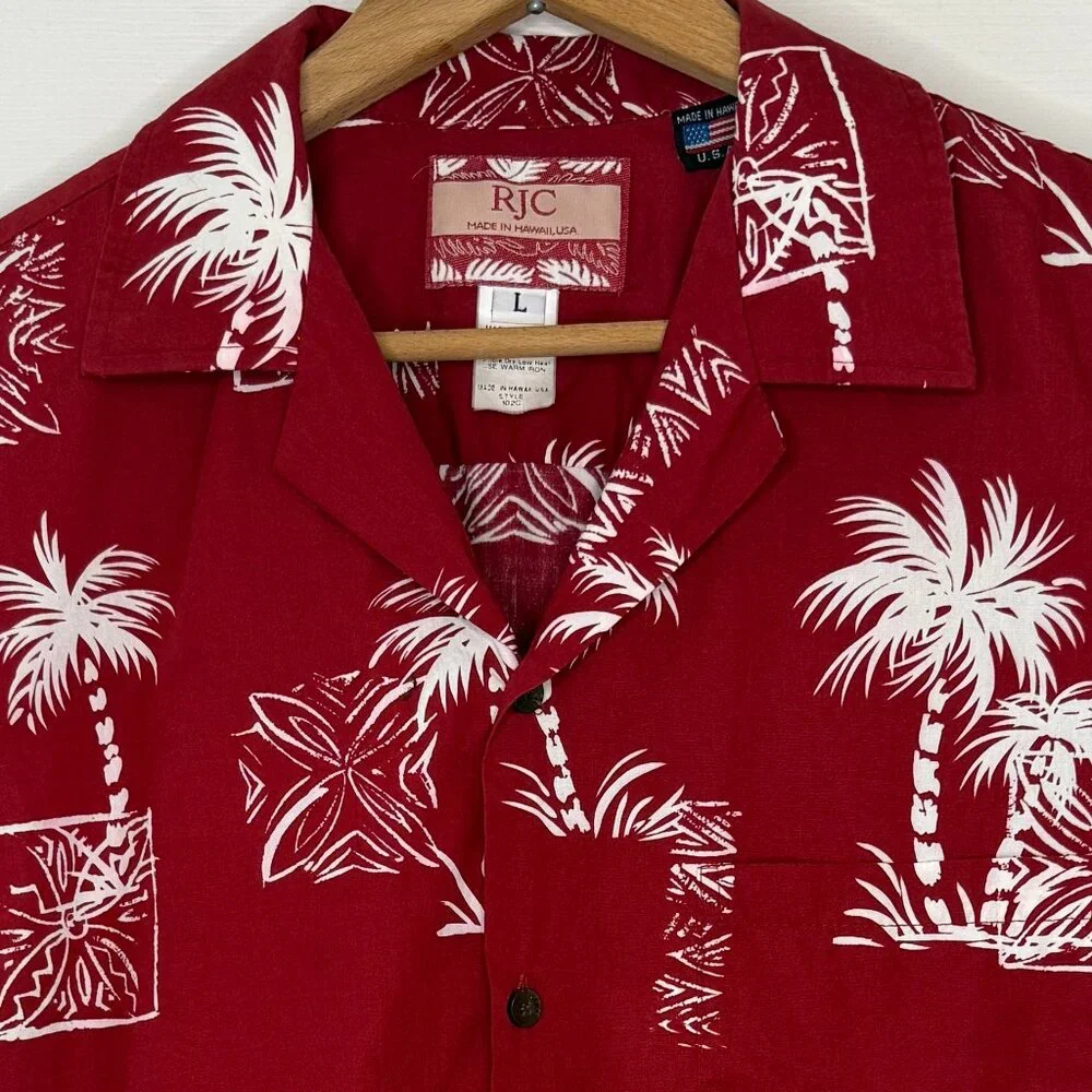Vintage RJC Hawaiian Coconut Tree Cotton Shirt Made in Hawaii USA Size Large